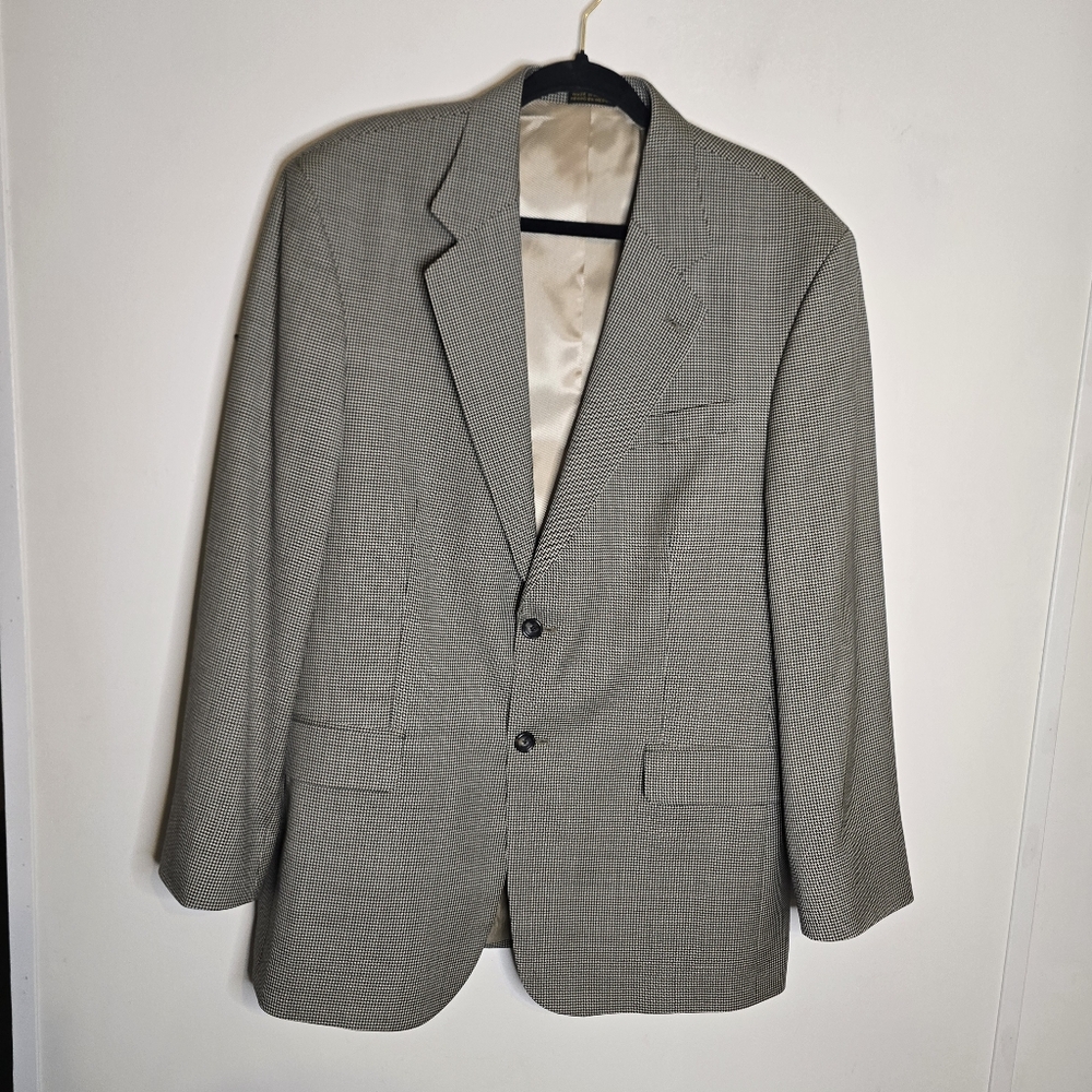 Stafford Blazer Mens 46 Black Beige Houndstooth Wool Single Vent